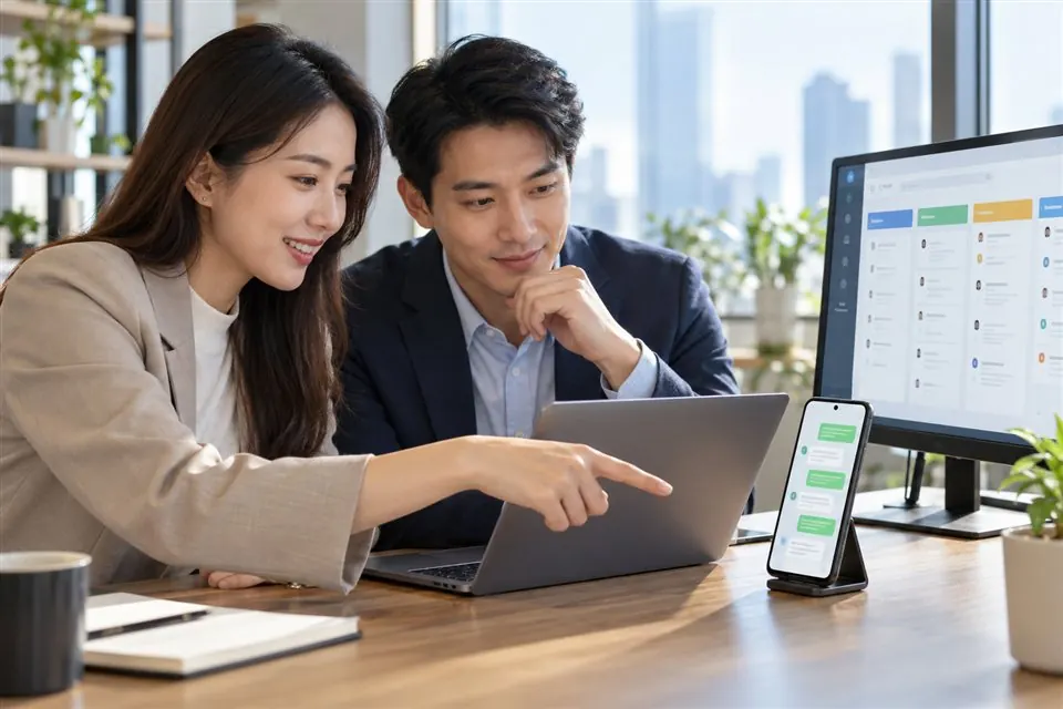 AI Sales Automation + LINE illustrative workflow scene